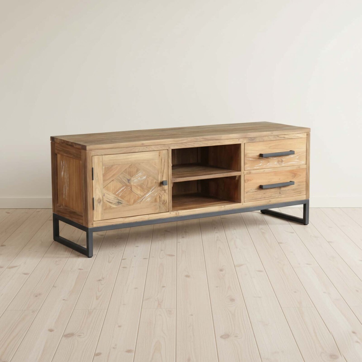 RACK PARA TV - MADERA-Y-METAL NATURAL-BEIGE DOMINIQUE NATURAL 