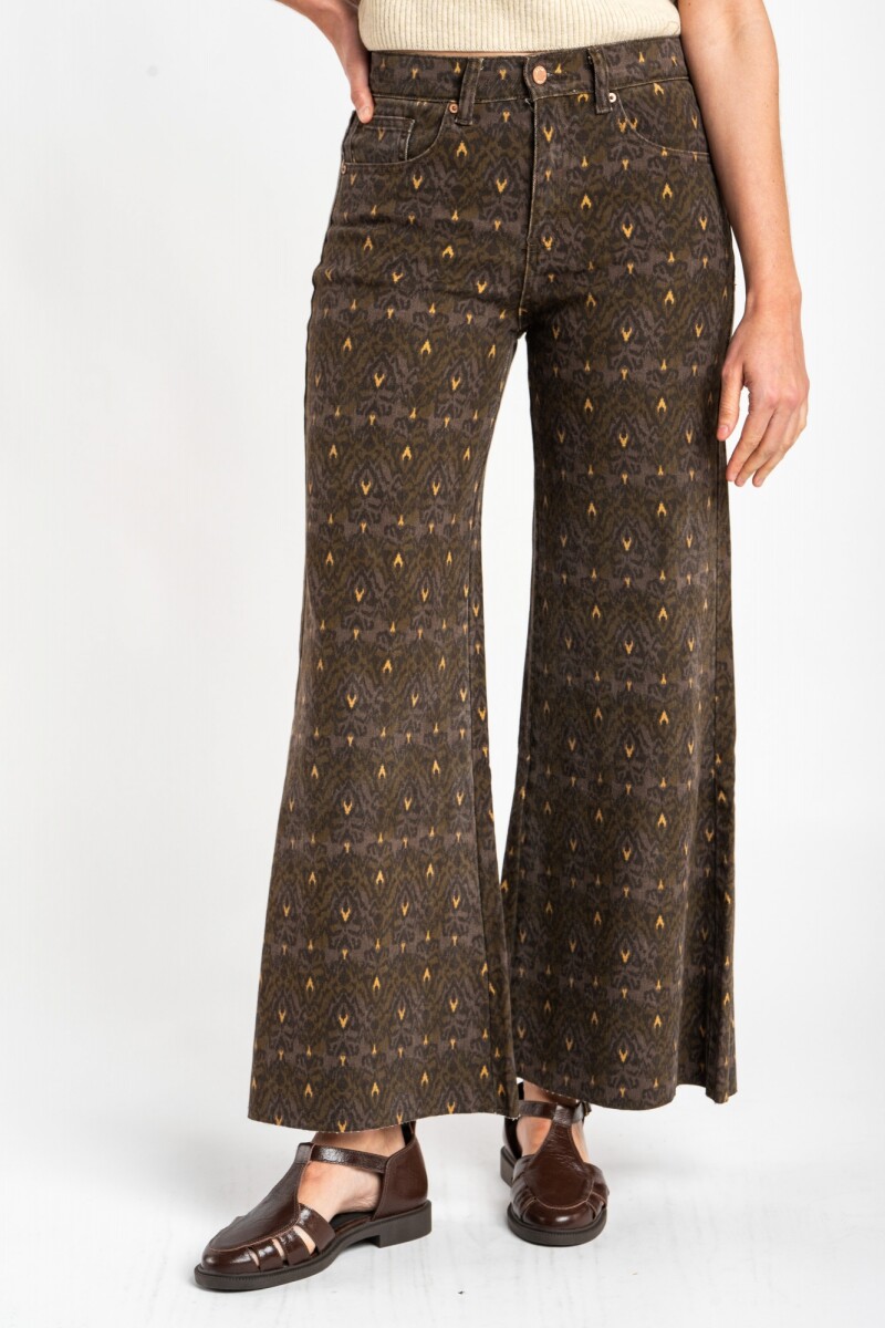 Jean Flared Wide Leg Print - Chocolate 