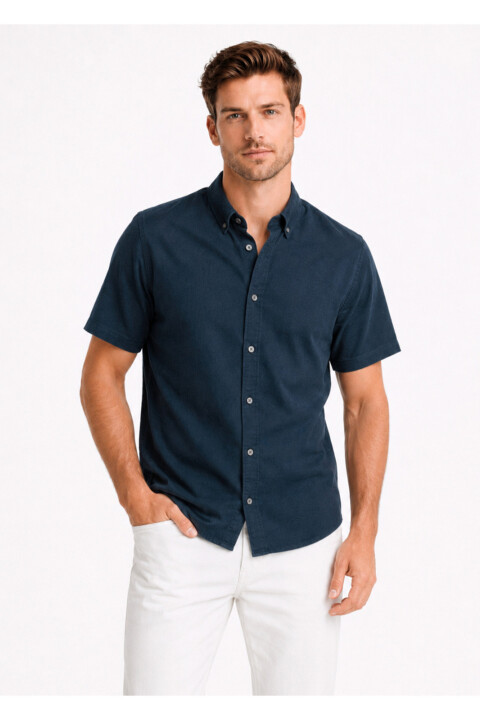 Camisa Arrow Manga Corta Lino Algodòn AZUL