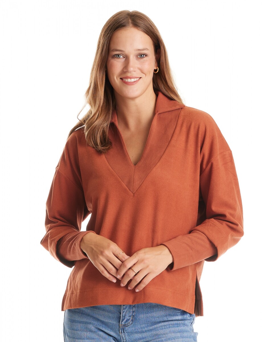 Buzo Cuello Solapa & Rib - Terracota 