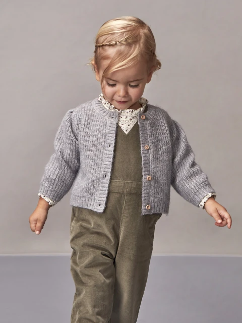 Chaqueta De Punto Botones Madera Gris Medio Melange