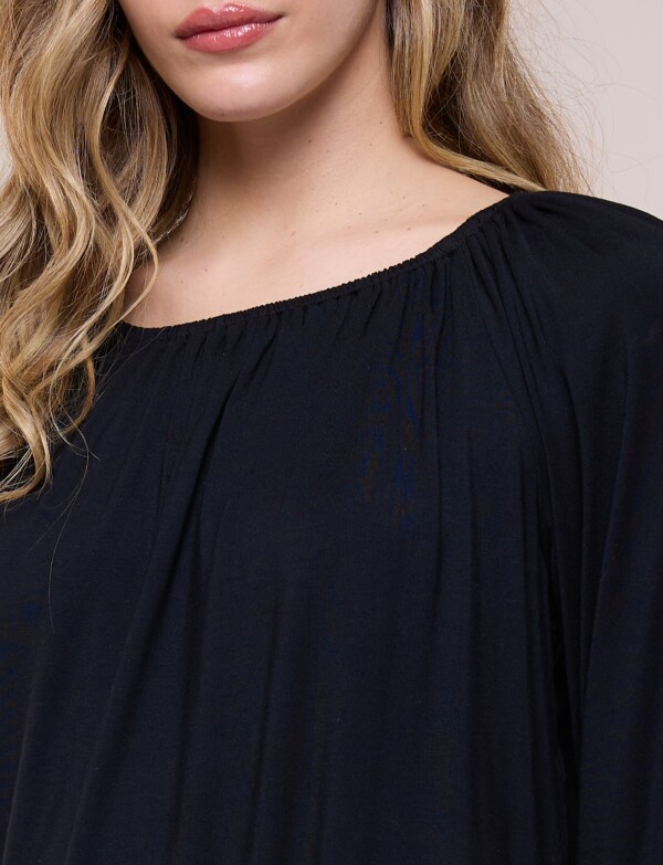 Blusa Modal Escote Fruncido Y Mangas Largas NEGRO