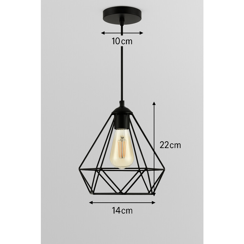 Lampara Colgante Jaula Diamante LED + Bombita Negro