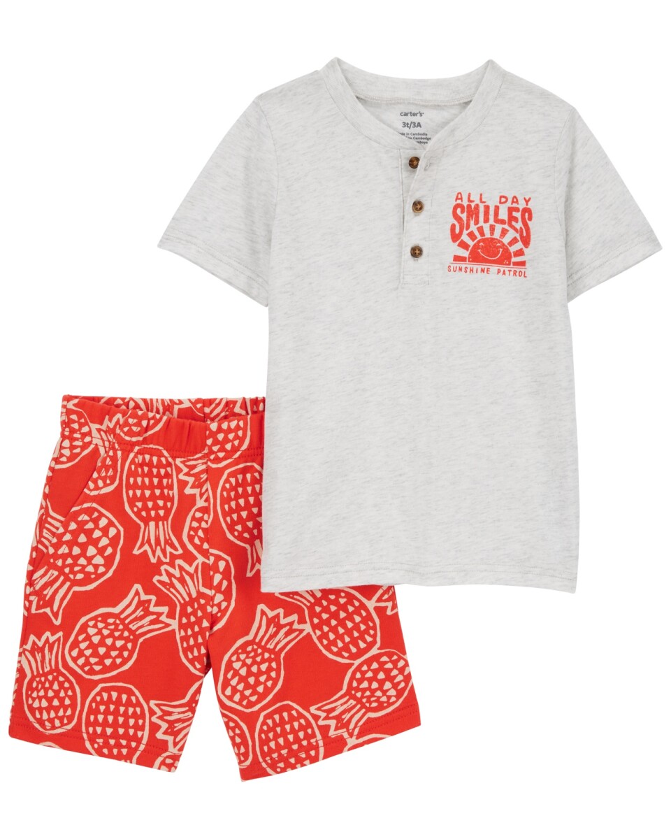 Set dos piezas de algodón, short y remera henley manga corta 