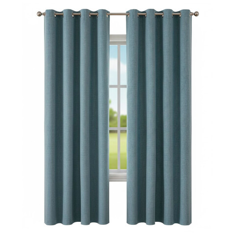 Cortina Blackout 100% Engomada Termica Set 2 Paños Tipo Lino Color Azul Piedra