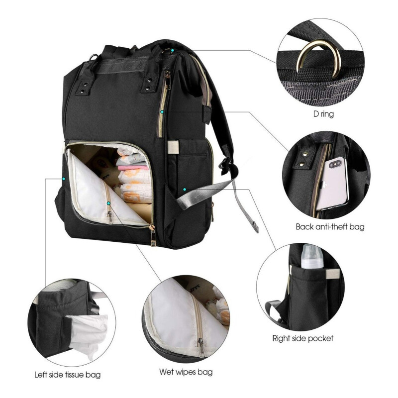 Bolso Mochila Maternal Bebe Resistente Impermeable Madre Multicolor