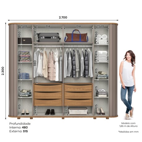 ROPERO PREMIUM 6 PUERTAS 6 CAJONES INTERNOS CON ESPEJO GUARDARROPA CLOSET ARMARIO CANELA