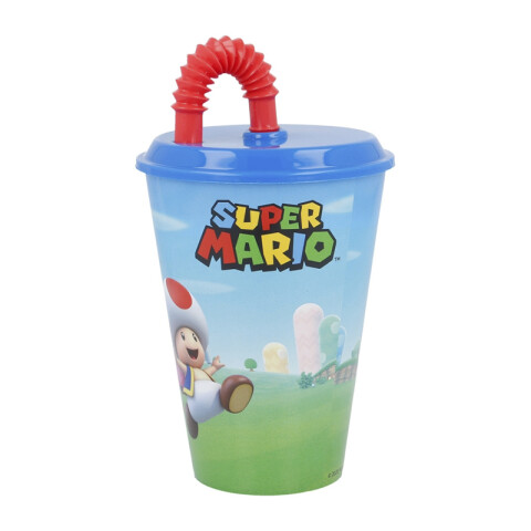 Vaso Plástico con Pajita Retráctil Mario Bros 430 ml U