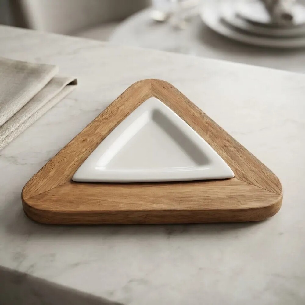 Plato triangular con base Eucaliptus 28 cms Plato triangular con base Eucaliptus 28 cms