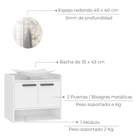 Mueble de Baño con Bacha Lavamanos y Espejo - Blanco Mueble de Baño con Bacha Lavamanos y Espejo - Blanco
