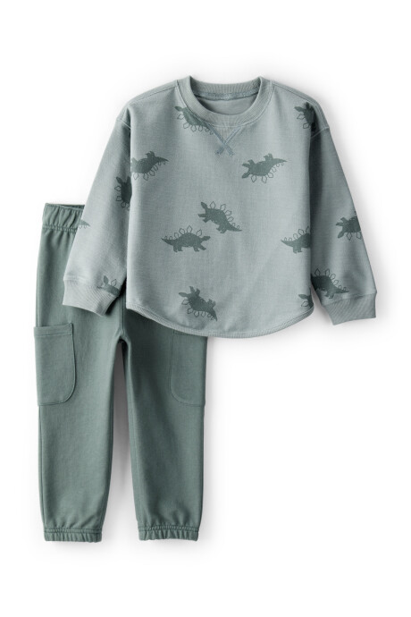 Set dos piezas de algodón, pantalón y buzo, verde, diseño dinos Set dos piezas de algodón, pantalón y buzo, verde, diseño dinos