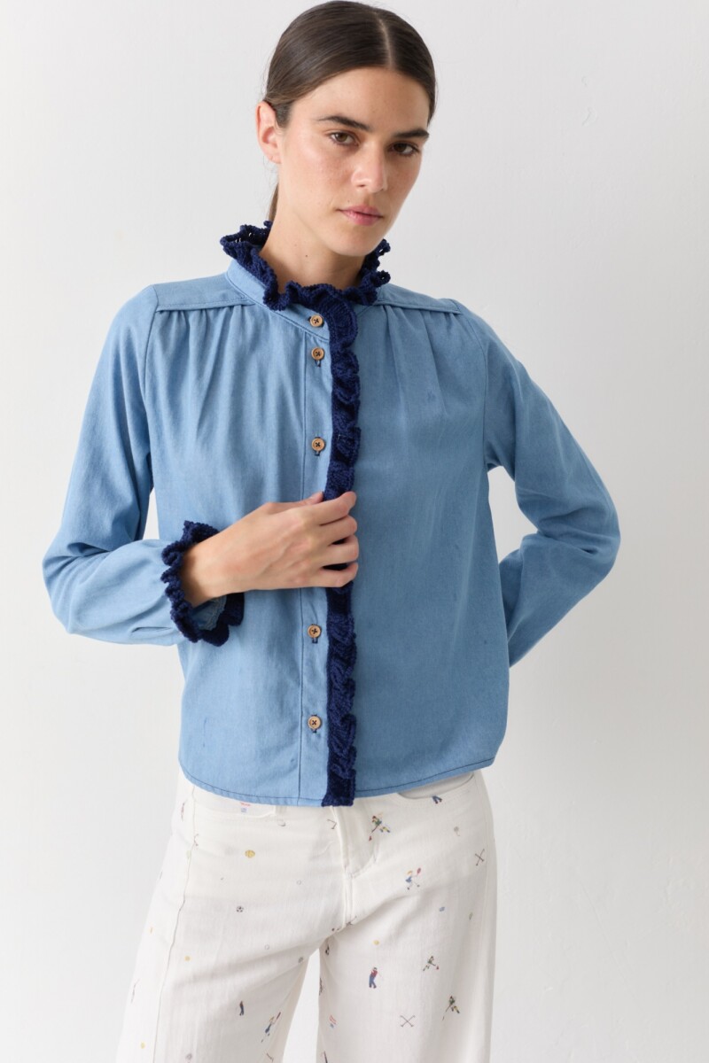 CAMISA SWIM JEAN CROCHET Celeste Pre Venta