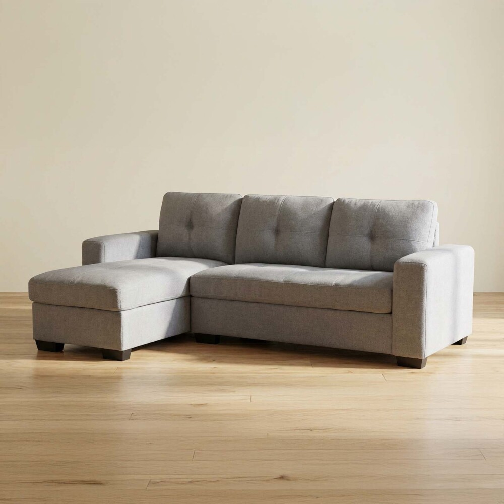 SOFÁ C/CHAISE MÁS DE 4 CUERPOS TELA GRIS DETROIT