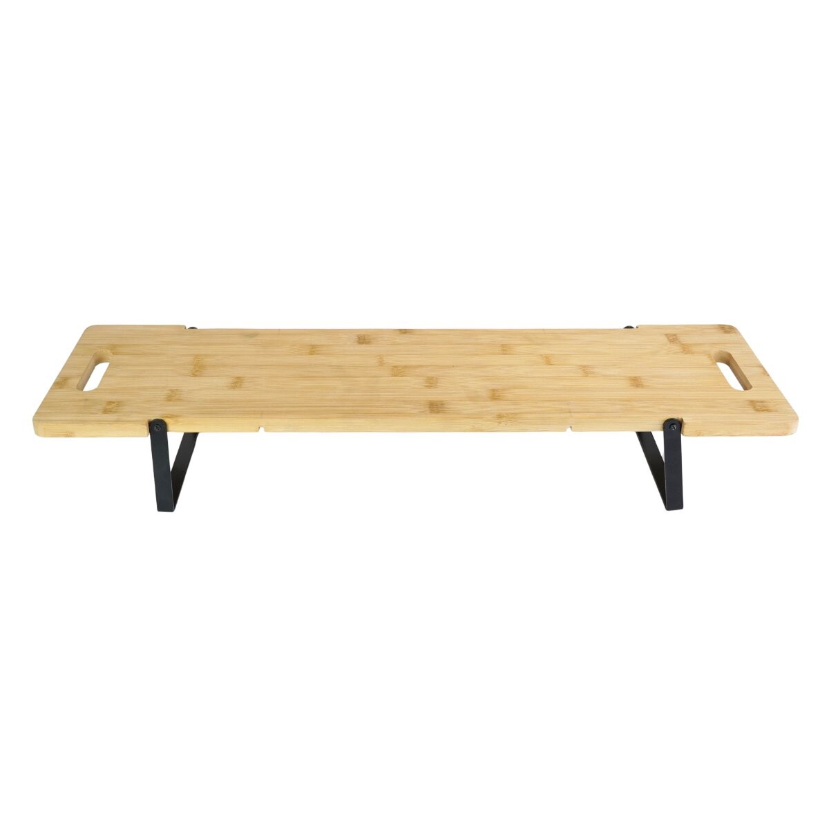 Bandeja rectangular de bamboo con pie de metal plegable 