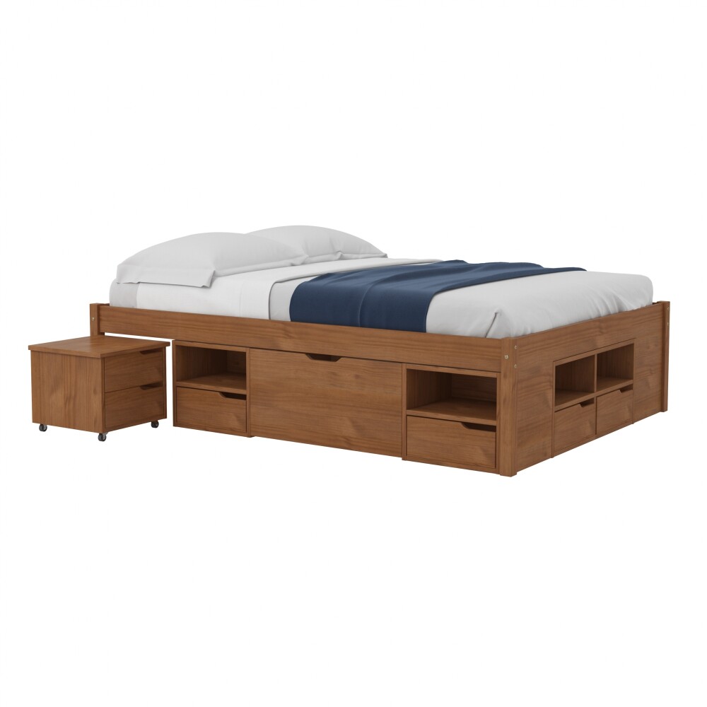 Cama Madera Maciza - 4 Cajones - Queen - Linea charme Amendoa
