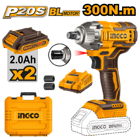 Llave de Impacto 20V P20S 1/2" Con Baterías Ingco CIWLI2038 Amarillo