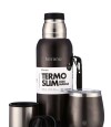 Kit Termo 750Ml. Slim Con Manija + Mate De Acero Con Tapa Negro Metalizado