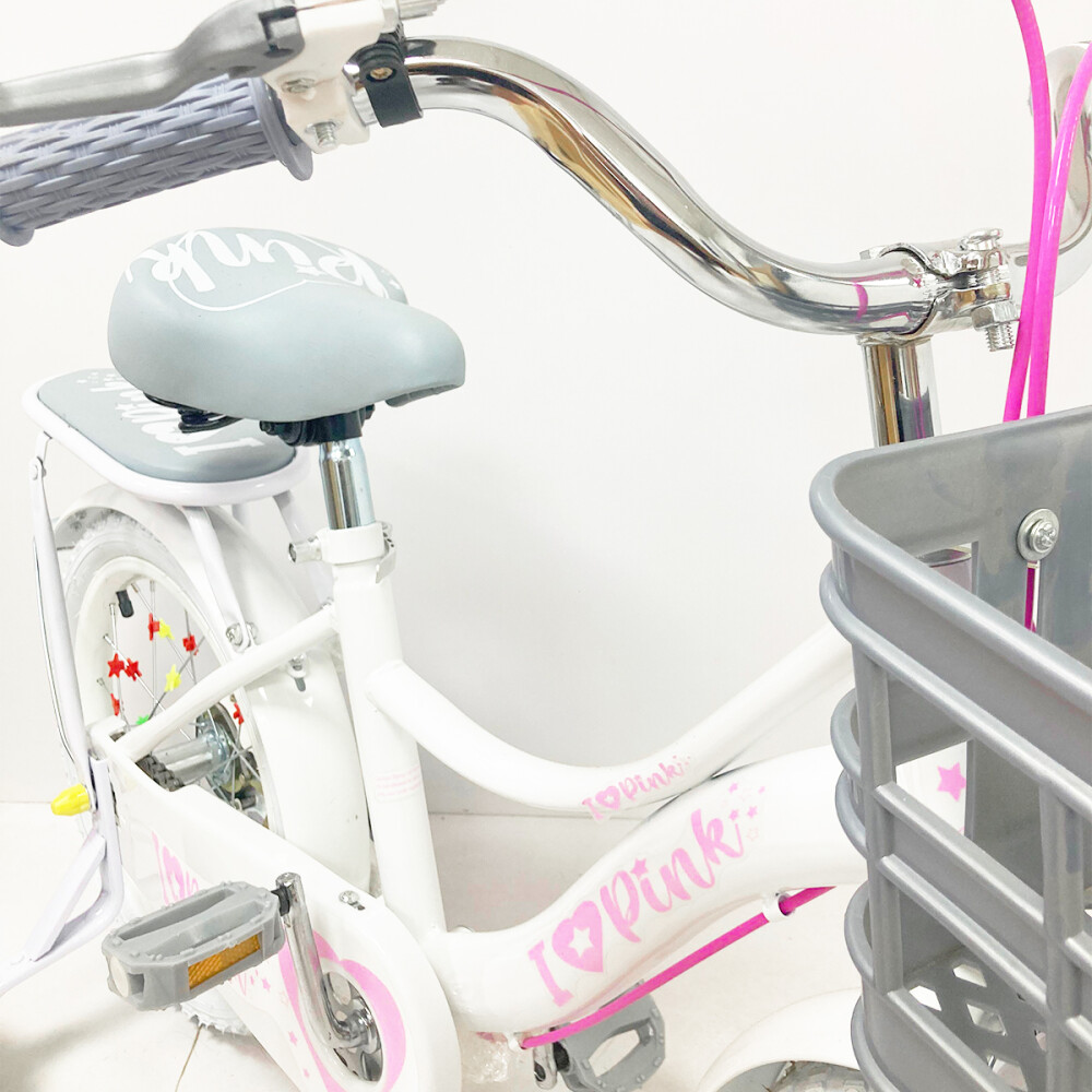 Bicicleta Infantil Rodado 12 Niña Con Rueditas Blancas Y Canasto Blanco