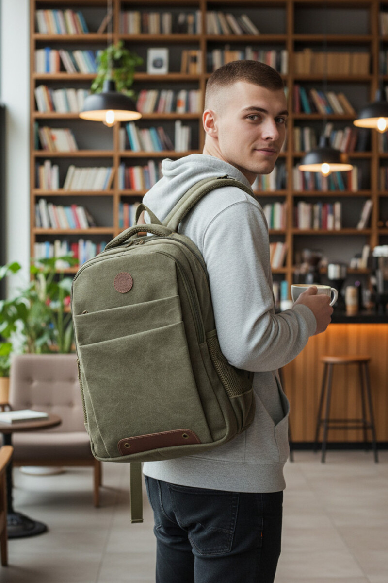 Mochila porta laptop de lona Verde