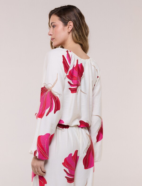 Conjunto Estampado De Blusa Y Pantalón Palazzo MULTI/FUCSIA
