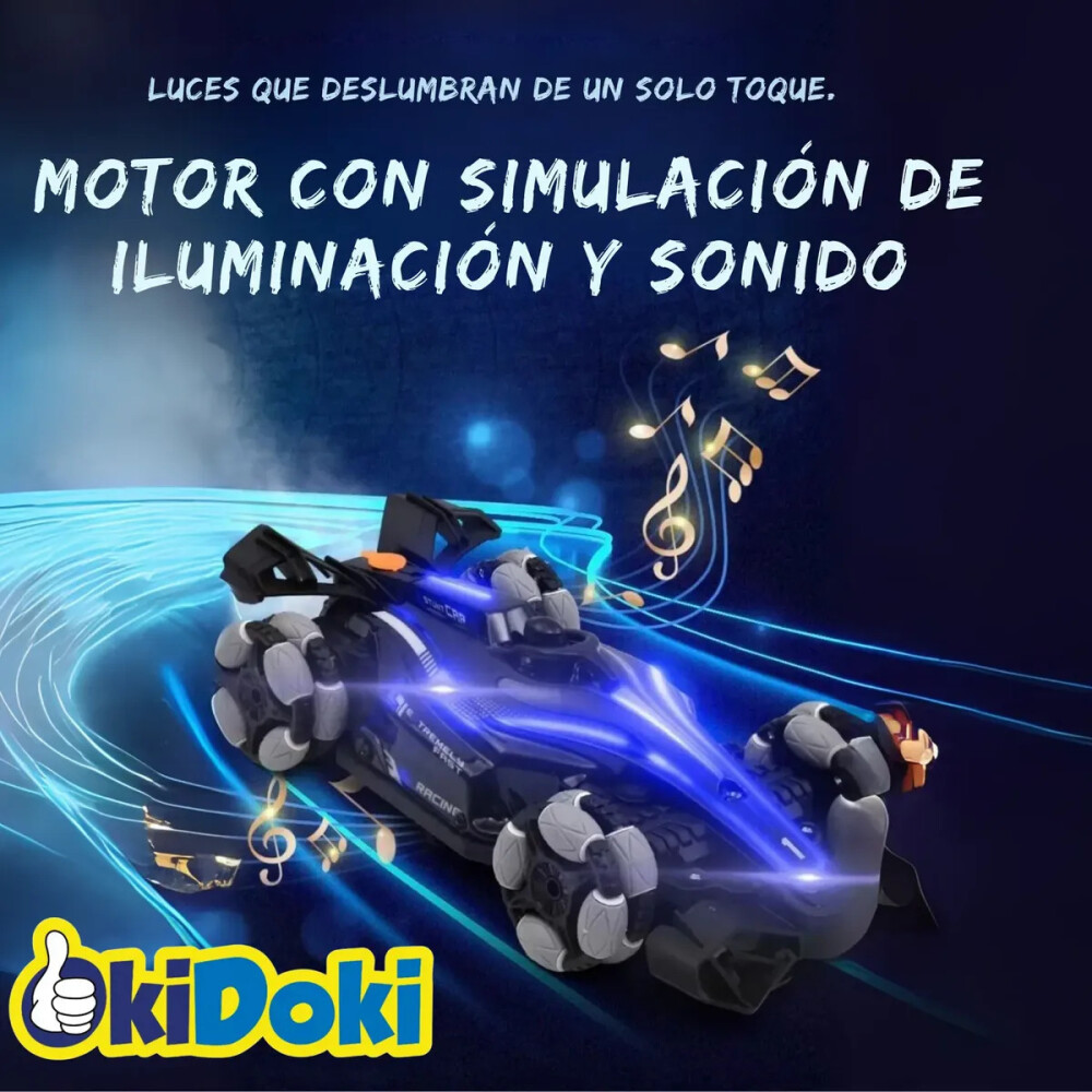Auto de carreras a control remoto, doble control, efecto humo y luces LED Rojo