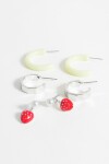 Set de aros dije frutilla plateado