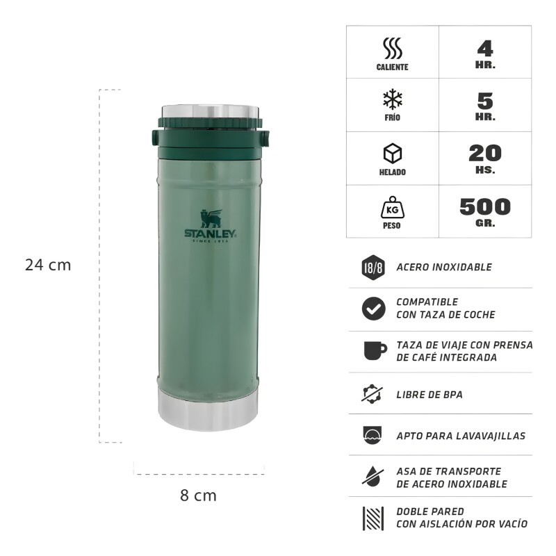 Cafetera De Viaje Stanley Prensa Francesa 453ml Verde