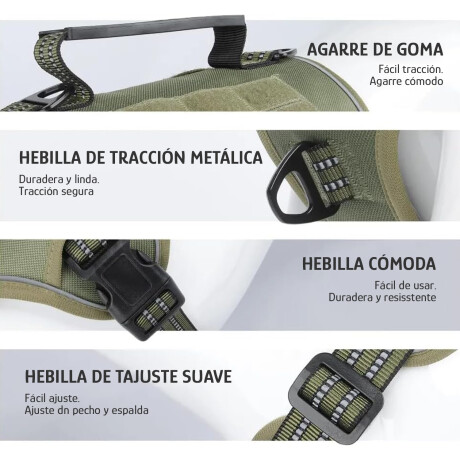Arnés Y Correa Tela Oxford Reforzado Con Asa y Velcro Verde Militar