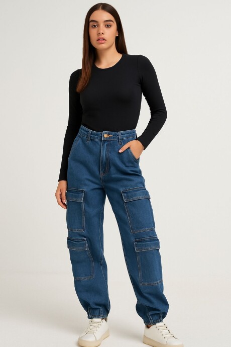 Jean Baggy Cargo 4 bolsillos Azul