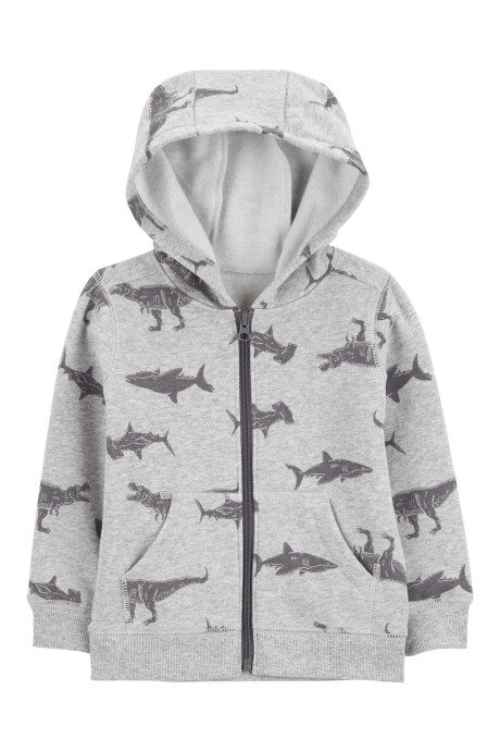 Campera de algodón, gris, diseño dinos y tiburones. Talles 2-5T Sin color