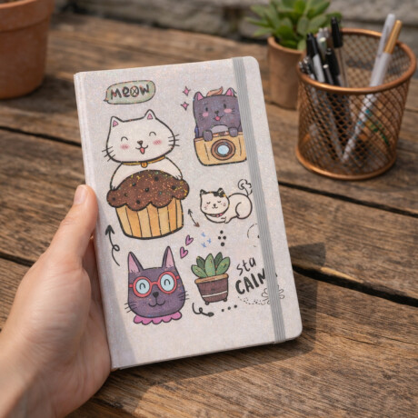 Cuaderno A5 con elastico gatito Gris