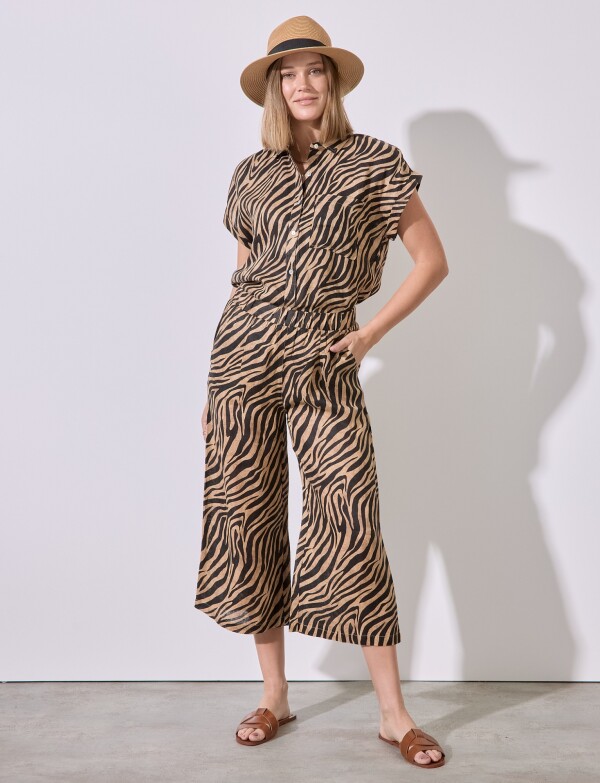 Camisa Lino Animal Print TOSTADO/MULTI