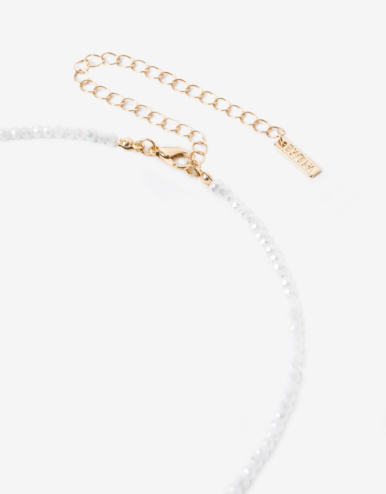 Collares Largos Color Collar Largo Beads Facetados - Blanco Crema