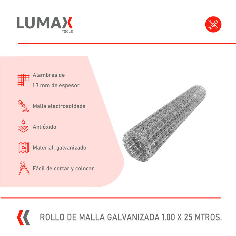 Rollo de Malla Electrosoldada Galvanizada Lumax 1.0x25mts Rollo de Malla Electrosoldada Galvanizada Lumax 1.0x25mts