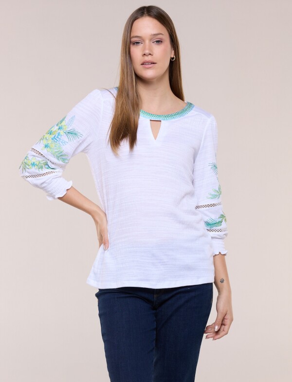 Blusa Con Textura & Bordados BLANCO/MULTI
