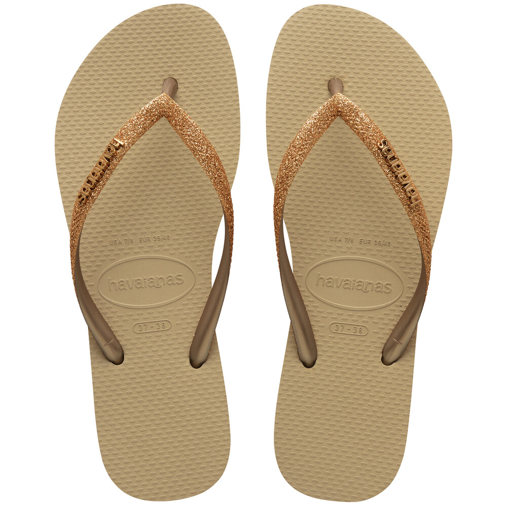 Sandalias Havaianas Slim Glitter II Mujer Arena/Luz De Oro Metalico