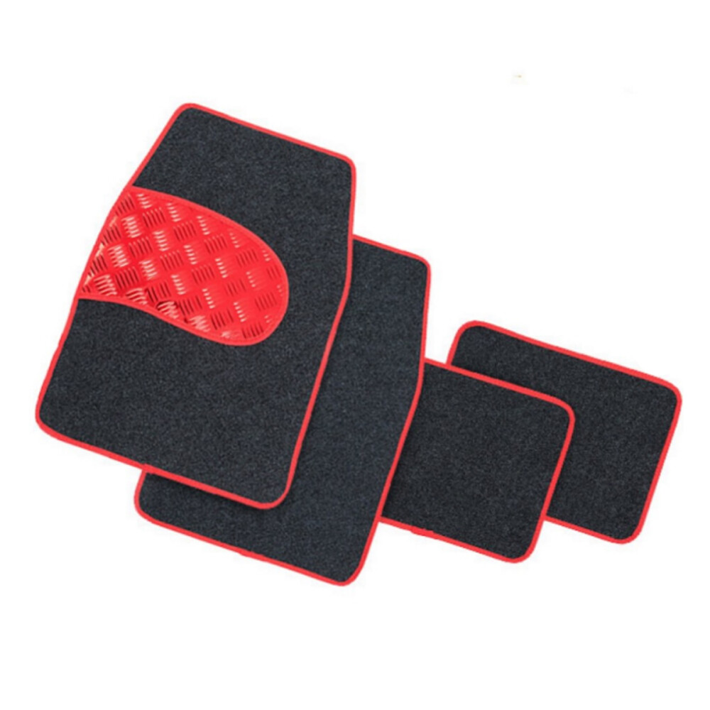 Alfombra De Auto Con Metalizado Set De 4 Piezas Rojo