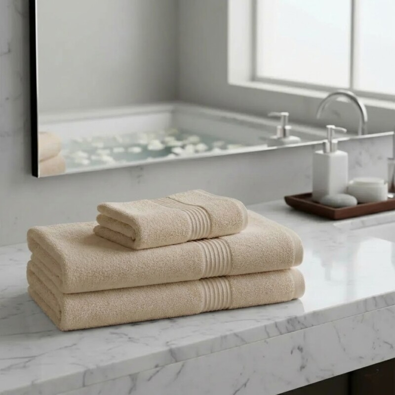 Set 3 toallas 40cm x70cm + 2 70cm x140cm algodón BEIGE