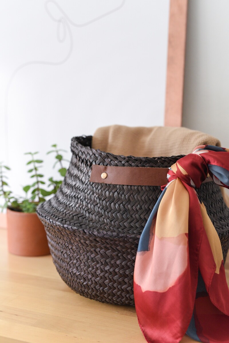 Cesto Negro Asa Cuero M Negro