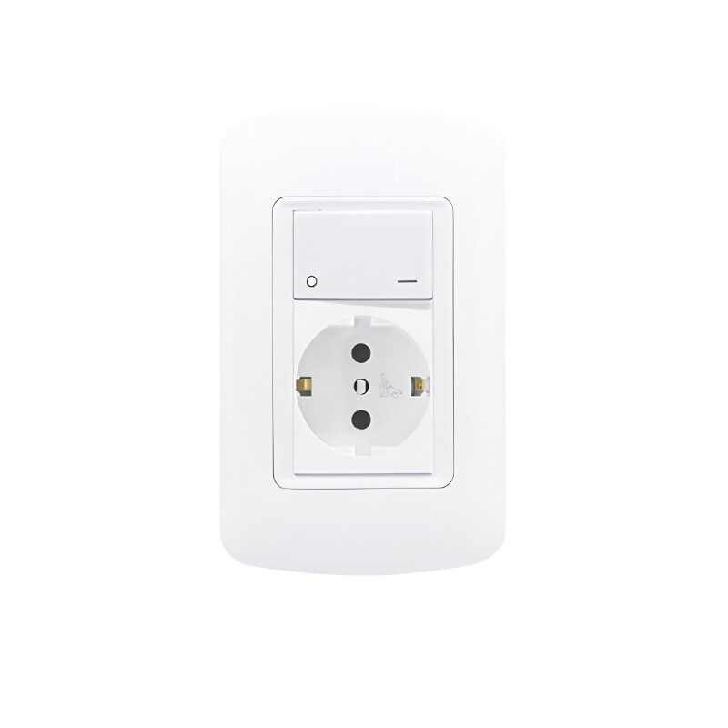 Schuko 2P+T con seguro + Interruptor Bipolar Tomacorriente Schuko 2P+T con Seguro e Interruptor Bipolar
