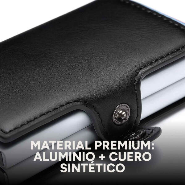Billetera Anti Clonación Doble Tarjetero Con Rfid Metalica Color Negro