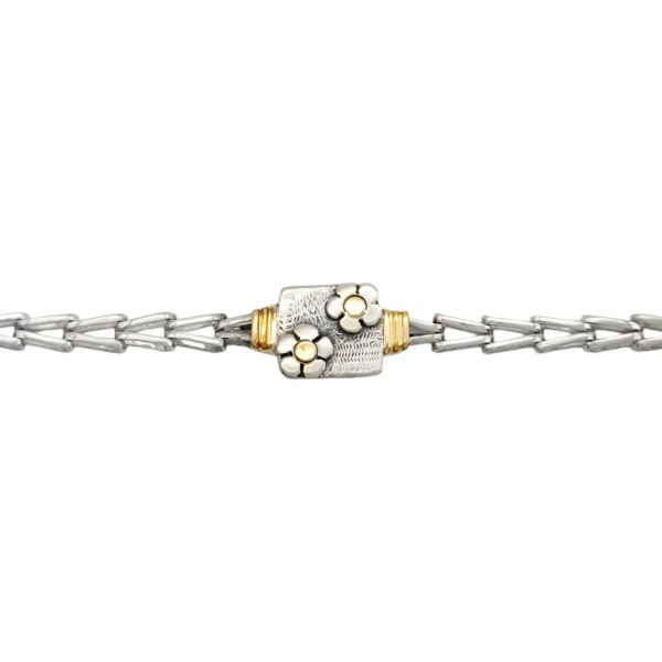 Pulsera Flores-Plata y Oro-Sin Piedra-PU5008 sinpiedra