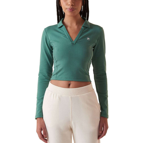 Fila Ml Fit Letter Touch Polo Manga Larga Casual Para Mujer Verde