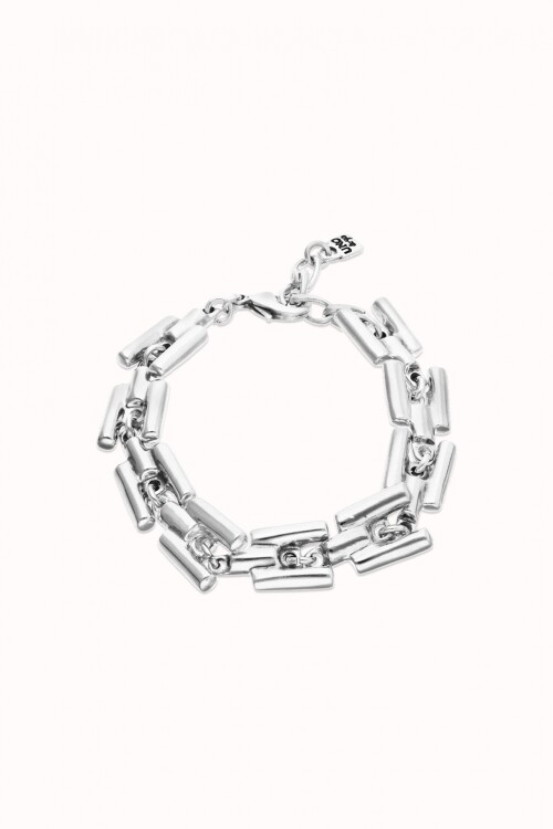 PULSERA DE ALEACIÓN DE METALES BAÑADA EN PLATA DE LEY CON ESLABONES Pulsera