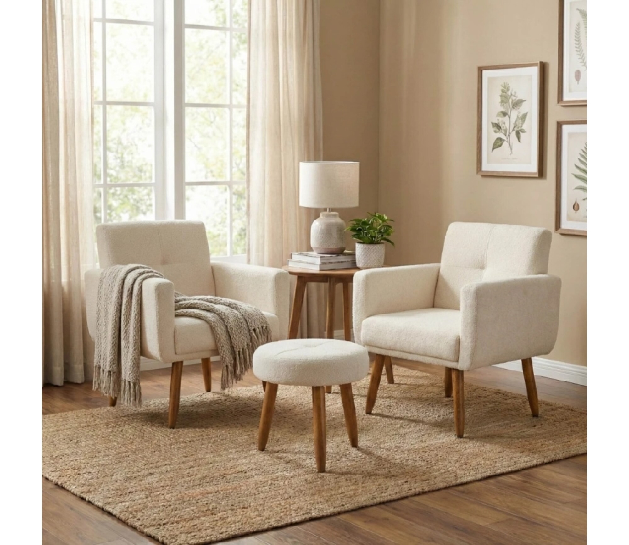 Conjunto Decorativo 492 Dallas 2 Poltronas+ Puff Beige — Albanes
