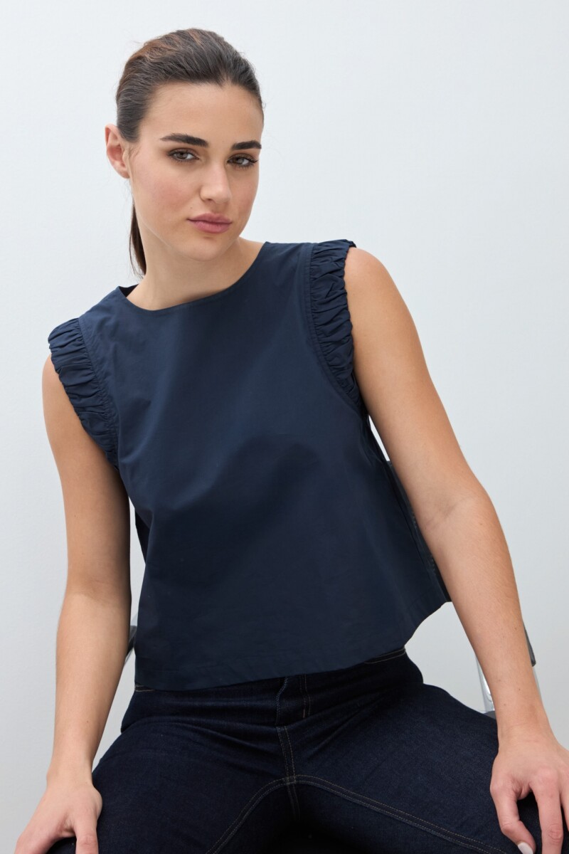 Blusa con sisa drapeada - azul marino 