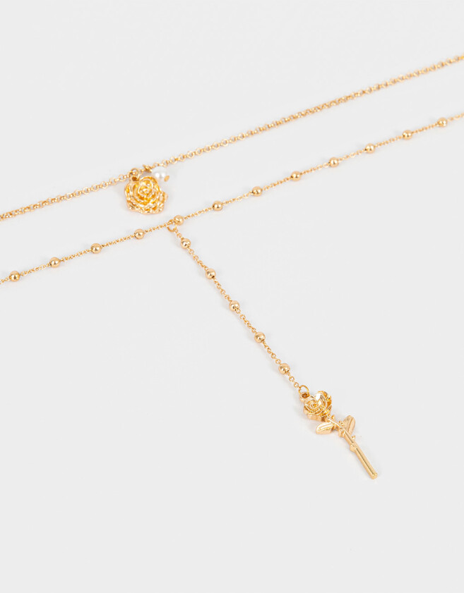 Collares Largos Con flores Collar Largo Con Flor - Dorado