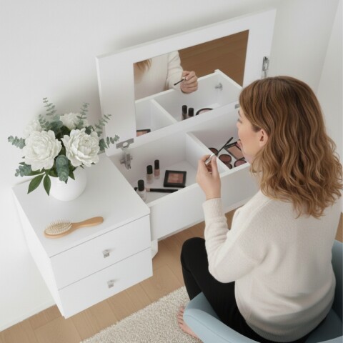Mueble Tocador Zoe Colgante De Pared con Espejo - Escritorio y Cajones Mueble Tocador Zoe Colgante De Pared con Espejo - Escritorio y Cajones
