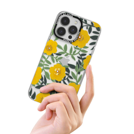 Protector Case Floral con Brillos Flower Series Devia para iPhone 15 Transparente