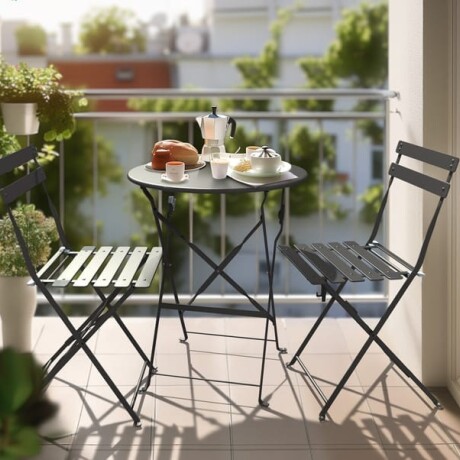 Set De Jardín Mesa Plegable + 2 Sillas Gris Oscuro